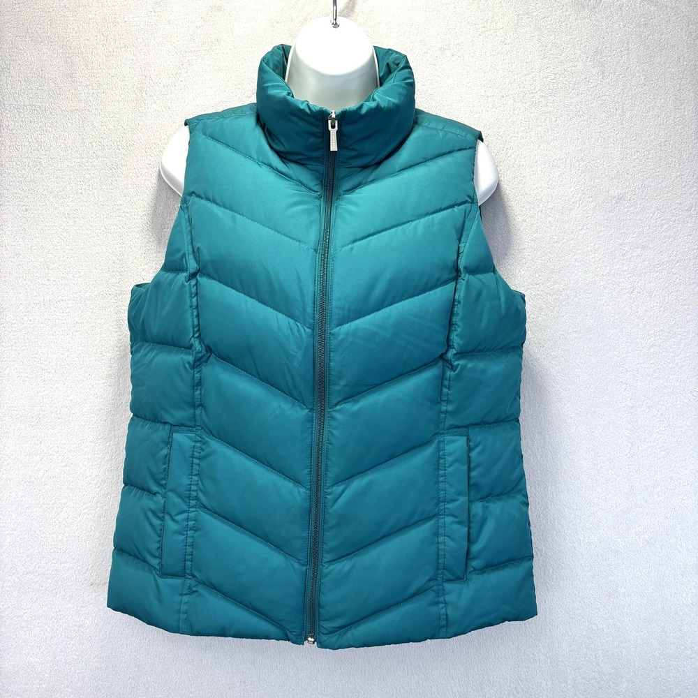 Lands' End Quilted Down Puffer Vest Womens Small Teal Blue Insulated Zip Up